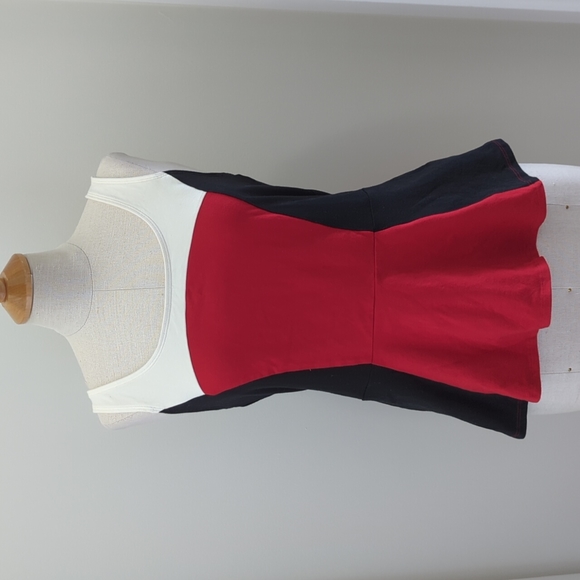 Express cream red and black peplum top medium - Picture 1 of 5